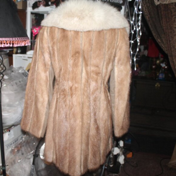 Genuine Fox Collar Belted Mink Fur & Leather Jacket Coat M - Picture 6 of 9